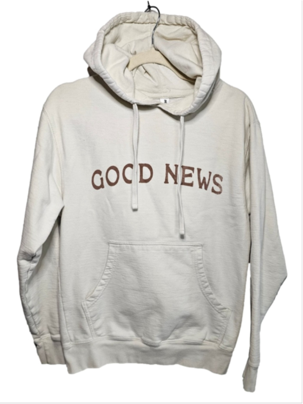 Independent Trading Co GOOD NEWS Graphic Hoodie Cream Beige Unisex XS/SM